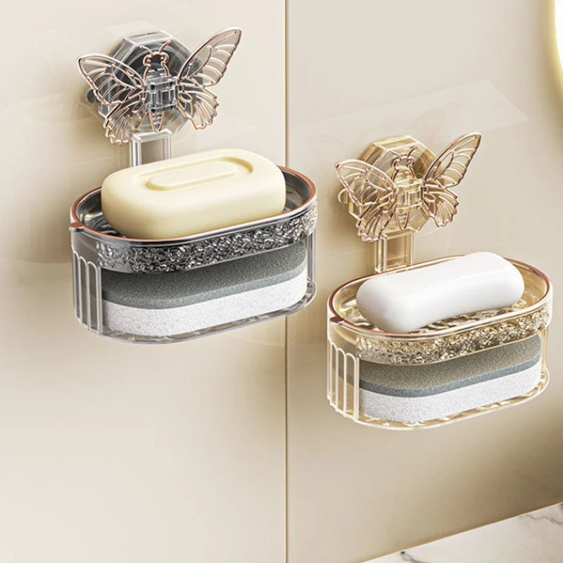 Коробка для мыла настенная двухслойная присоска без сверл стандартная Подставка