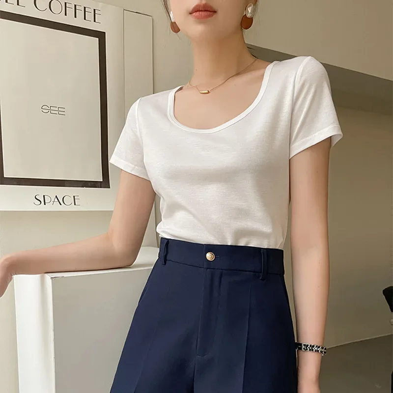 

Новинка весна-лето футболка с коротким рукавом женская шелковая плечевая блузка n в стиле ретро Женская Черная