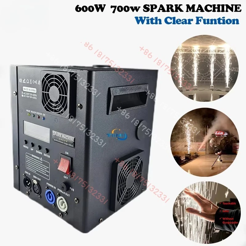 Фото 2 шт. 650W/600W/700W машины для холодных искр с опцией Flightcase, Ti-порошок, прозрачные, DMX, с дистанционным управлением №2