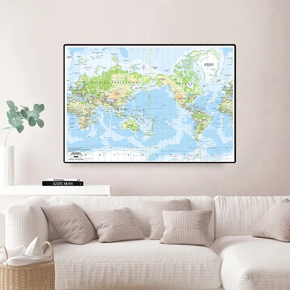 

84*59cm Orographic Map of The World for Geographical Research Canvas Painting Wall Poster School Supplies Classroom Home Decor
