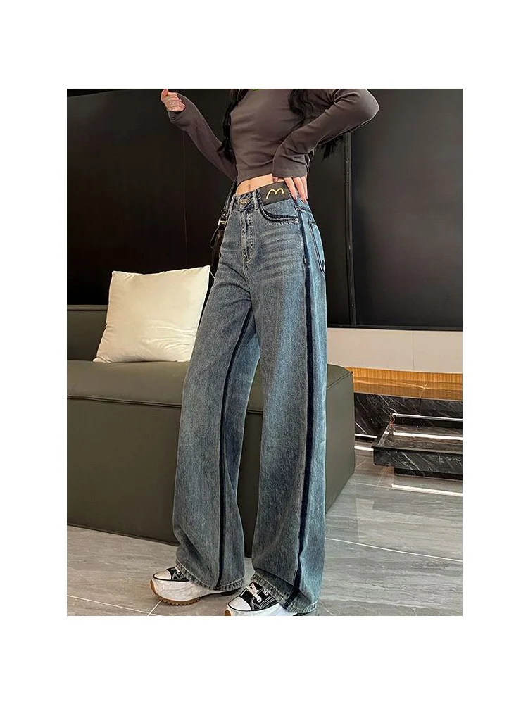 

2022 Women Jeans Spring Autumn Fashion Jeans Retro High Waist Straight Leg Pants Loose Jeans Trousers Wide Leg Pants Feamle