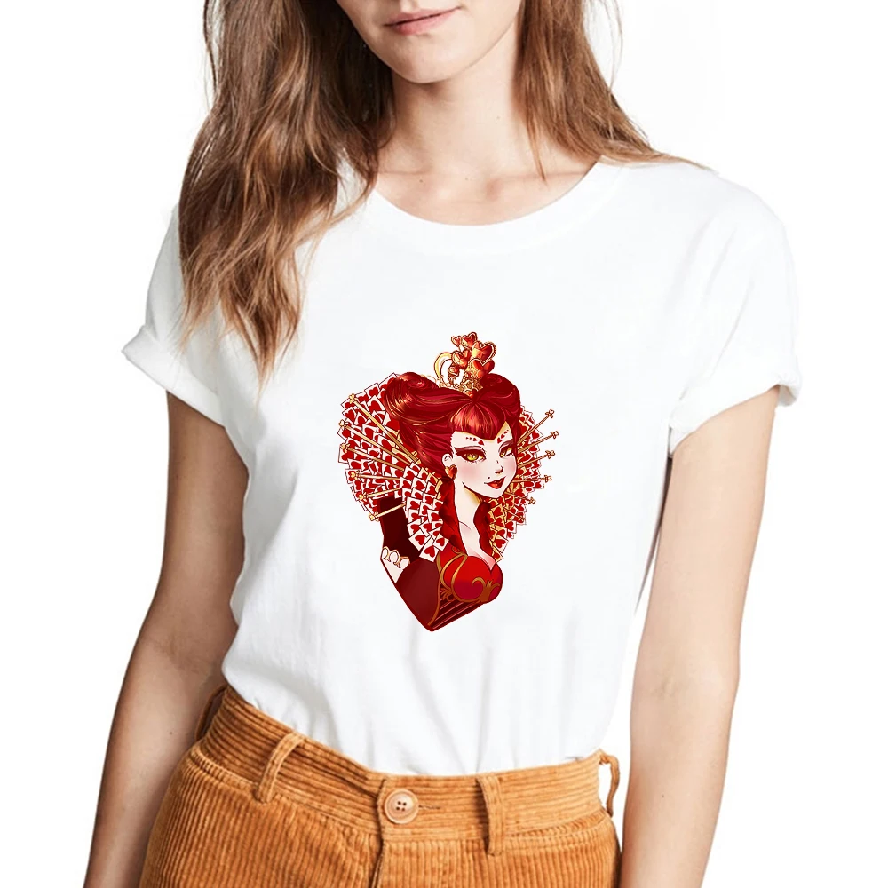 

Alice In Wonderland White T Shirt Top Printing Tshirt Female Summer Short Sleeve Clothing Comfort Disney Fashion Women T Shirt