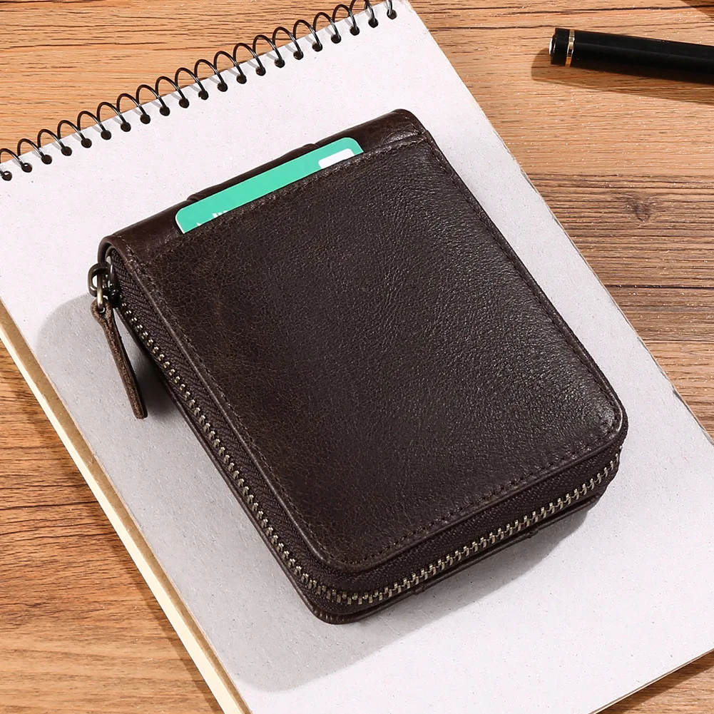 Leather Wallet Short Casual Leather Wallets Men Money Bag Driver's License Multi-Card Slot Credit Card Holder Zipper Coin Purses