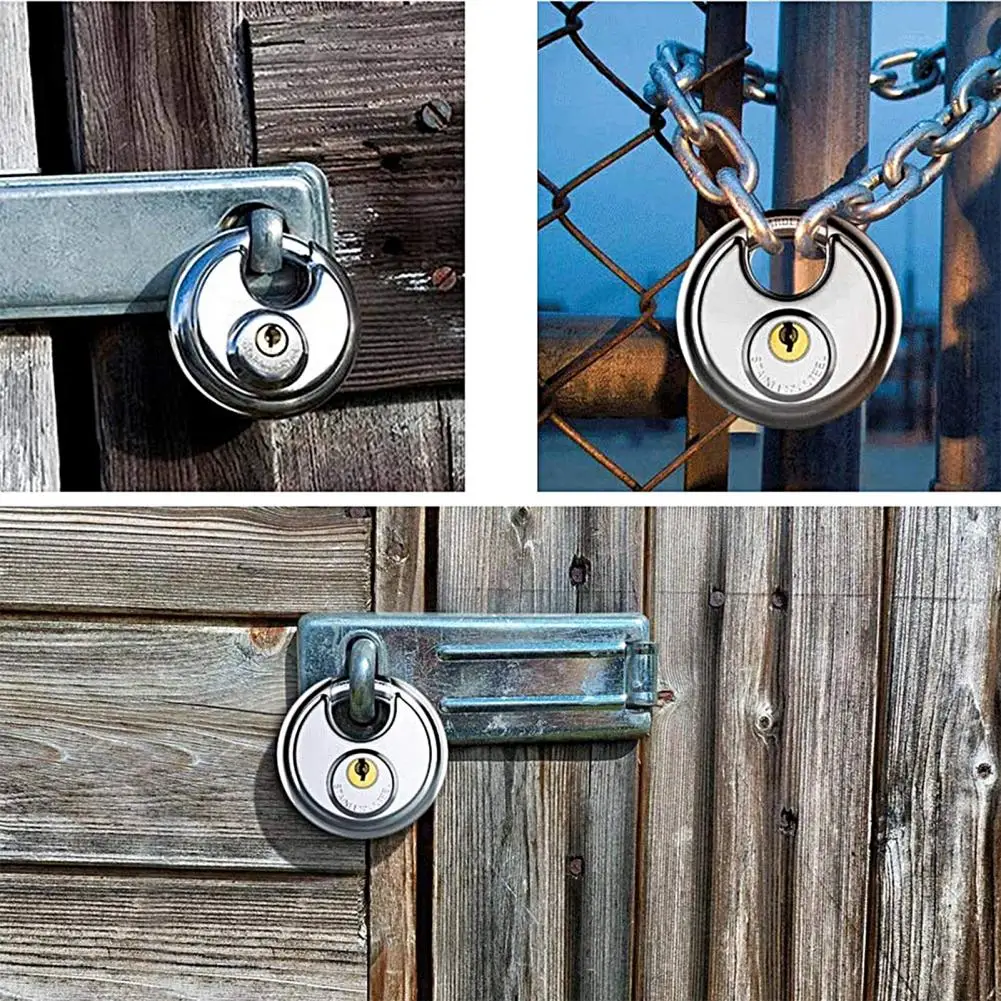 

1 Set Discus Lock Solid Construction Rust-proof Metal Warehouse Door Security Lock with 4 Keys Set Home Supplies