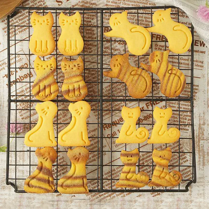 

4pcs Set Cartoon Kitten Cookie Cutter Set Fondant Icing Biscuit Embosser Mold Cute Cat Shaped Cookie Mold Cake Decorating Tools