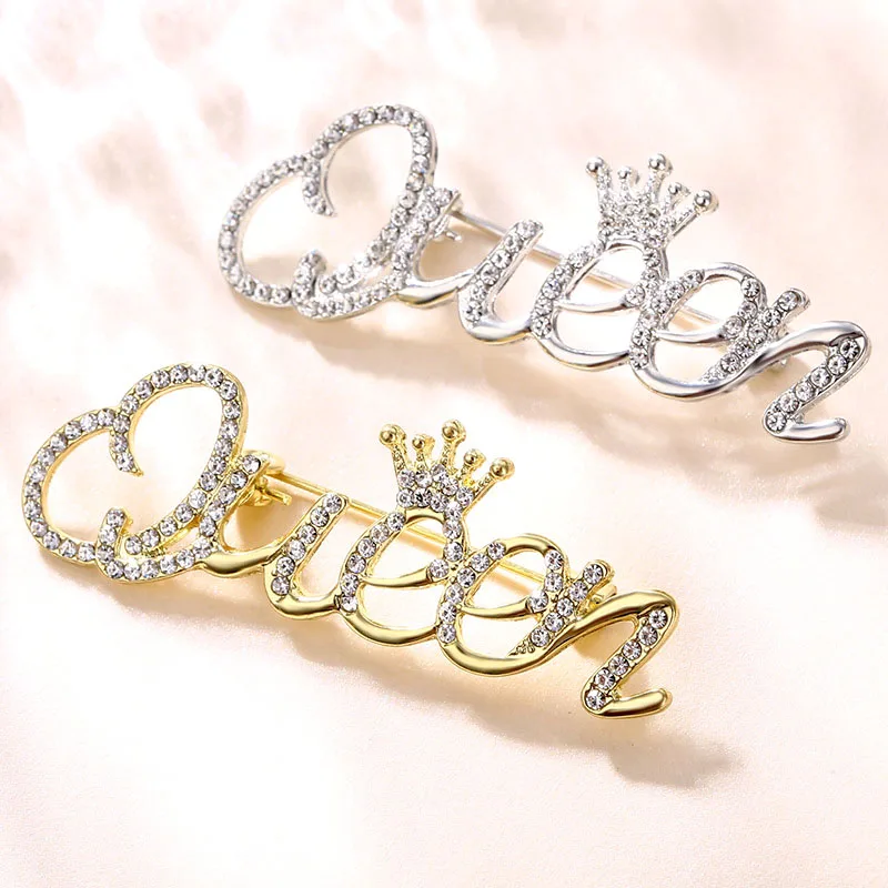 

Luxury Rhinestone Brooch Women Fashion Clothing Jewelry Lady Queen Letter Brooch Metal Pins Cute Accessories Christmas Gift