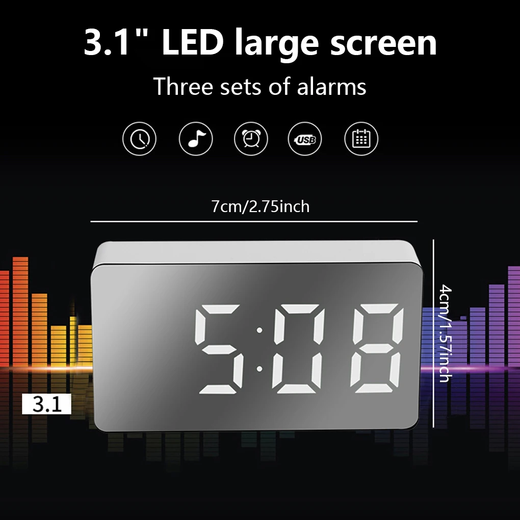 

LED Mirror Alarm Clock Digital Snooze Table Clock Wake Up Light Electronic Large Time Temperature Display Home Decoration Clock