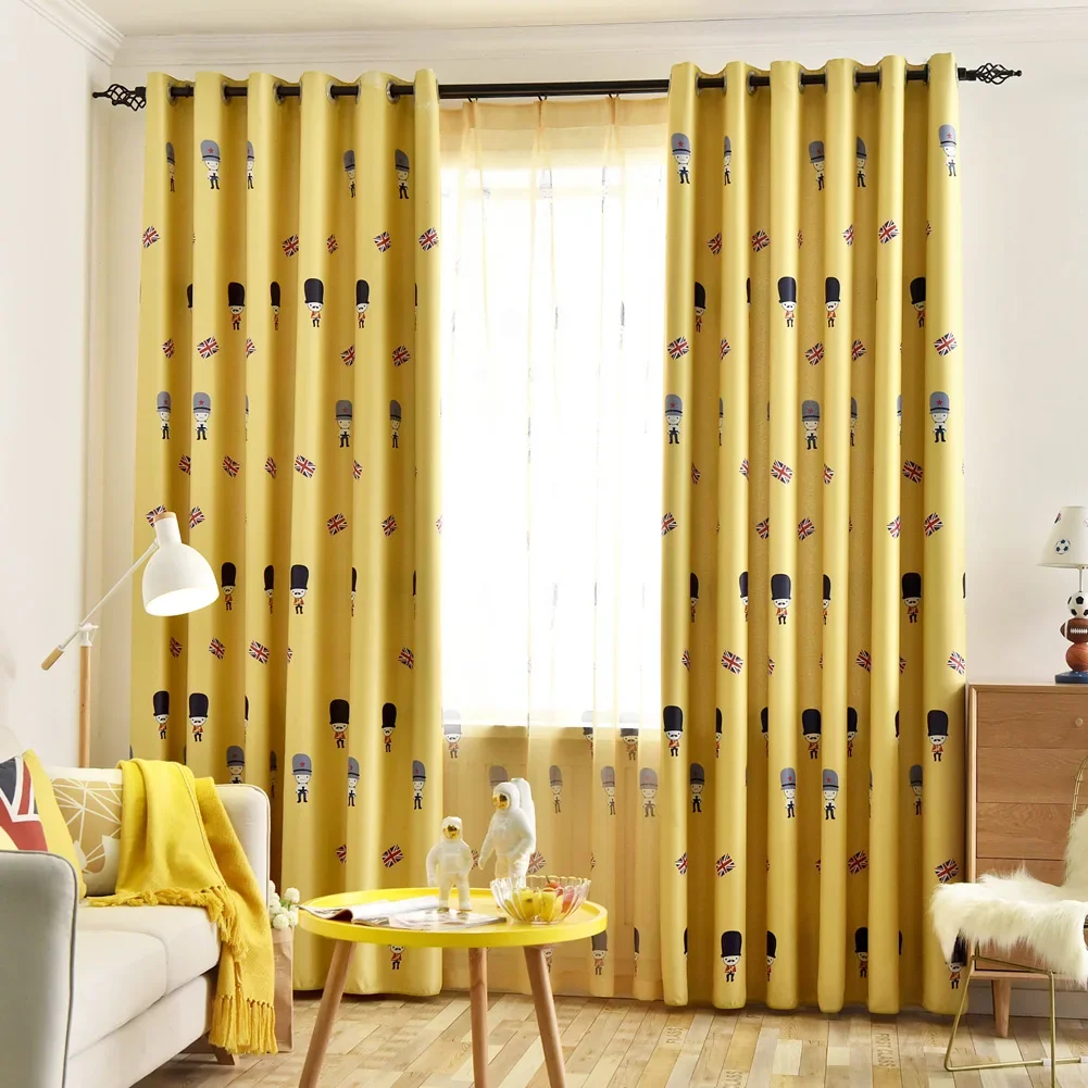 

Занавески LOZUJOJU Блэкаут с принтом, голубые желтые занавески в мультяшном стиле, тюлевые прозрачные Занавески для гостиной, детской, спальни, 1 шт.