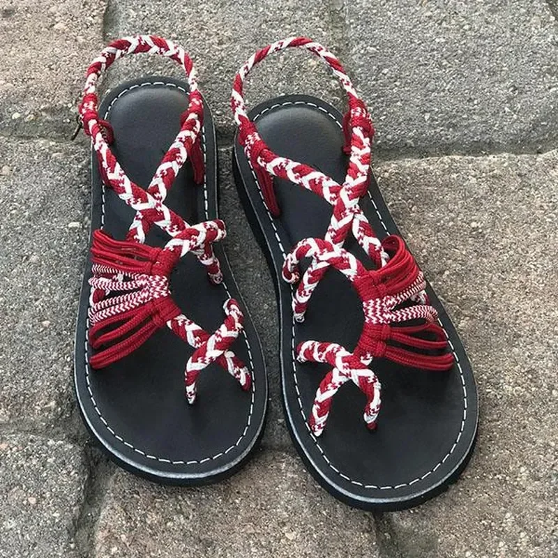 

Sale Women Sandals Large Size 35-44 Flat Women Shoes Rope Knot Summer Beach Open Toe Sandals 11 Colors Zapatos De Mujer New