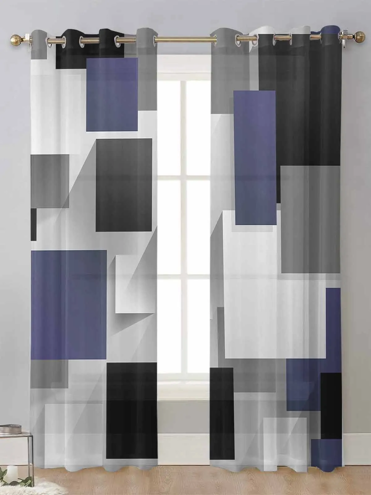

Geometric Navy Grey Black Abstract Sheer Curtains For Living Room Window Voile Tulle Curtain Cortinas Drapes Home Decor