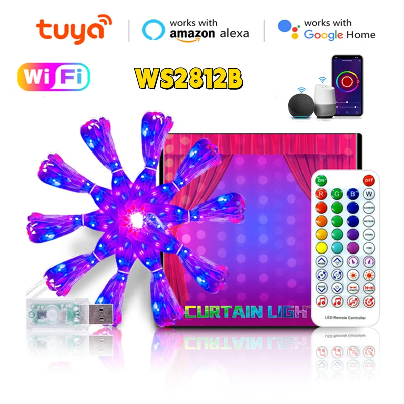 

Tuya Smart Life Wifi/Bluetooth Curtain Light String Fairy Lights Christmas Decor Festoon Led Garland Work With Alexa Google Home