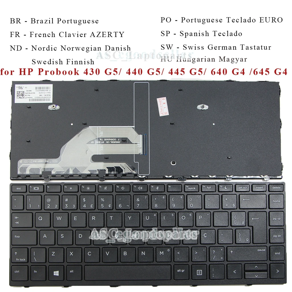 Новая QWERTY-клавиатура HU FR ND BR SP PO UK US для HP ProBook 640 645 G4 430 440 445 G5 черная рамка без
