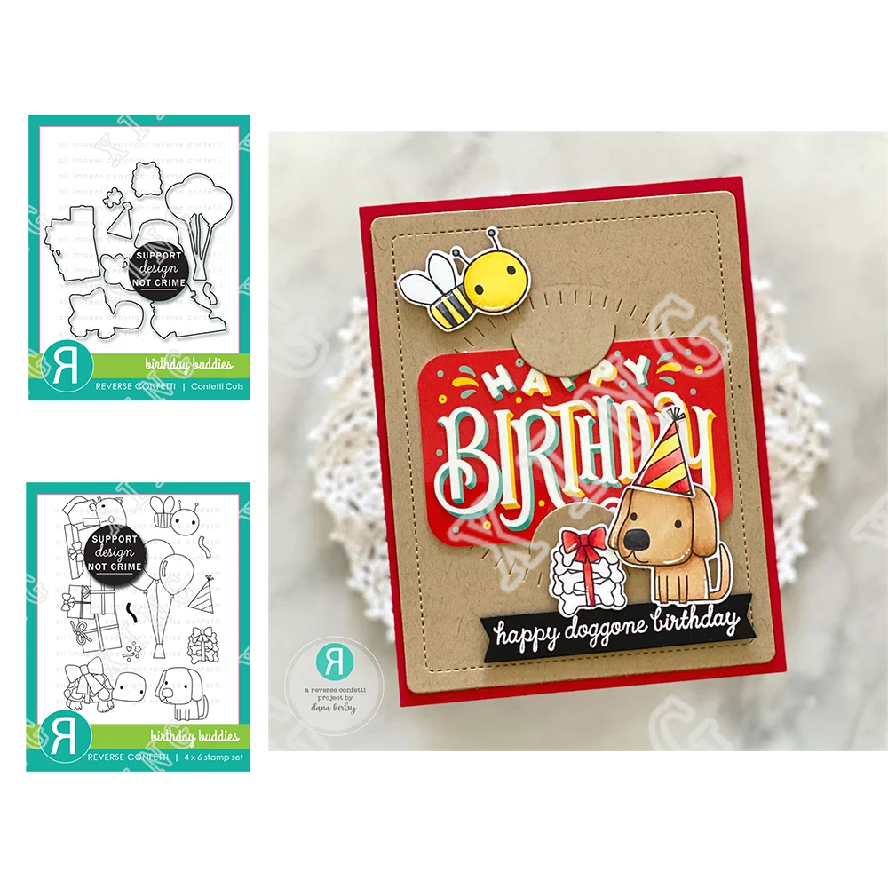 

New BBirthday Buddies Metal Cutting Dies Silicone Stamps Diy Scrapbook Card Stencil Paper Cards Handmade Album Stamps Die Sheets
