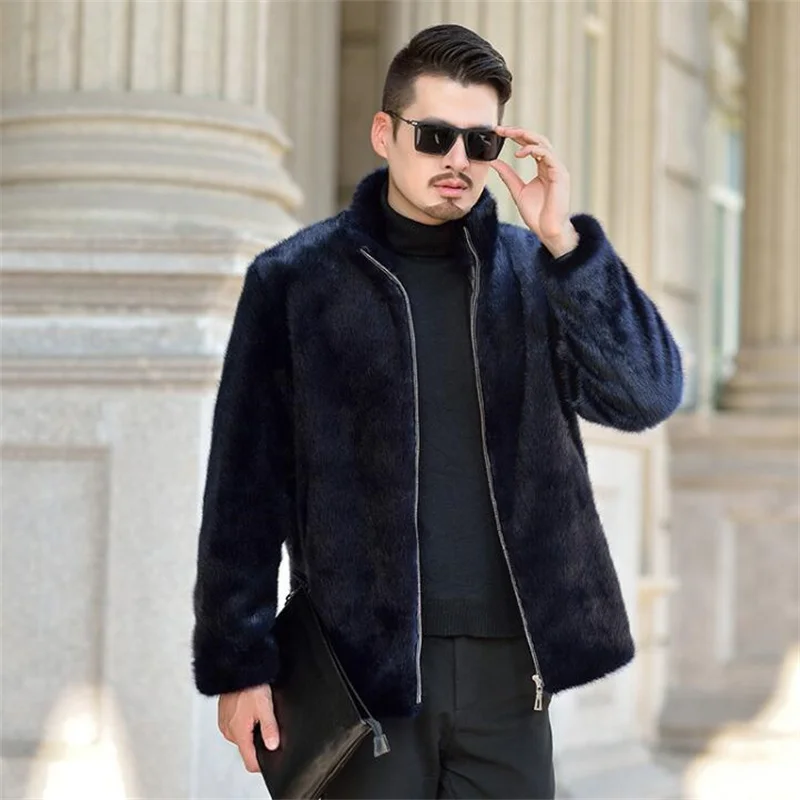 

Blue autumn faux mink leather jacket mens winter thicken warm fur leather coat men slim jackets jaqueta couro stand collar 970