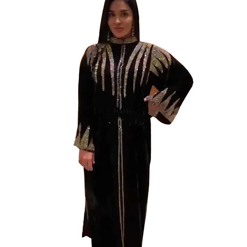 

Abaya женское свободное мусульманское платье с длинным рукавом корейское бархатное тяжелое промышленное горячее Сверкающее платье мусульма...