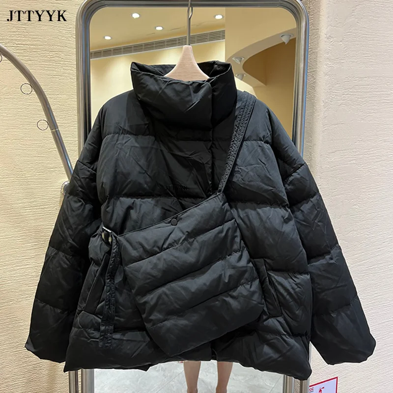 

Autumn Winter Down Coat Women Warm Short White Duck Down Jacket Fashion Stand Collar Loose Thicken Outerwear Female With Bag