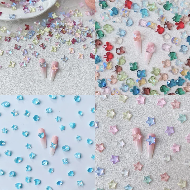 

30pcs Butterfly Rabbit Nail Art Charms Rhinestones Kawaii Resin Acrylic Series Jewelry Nail Decorations DIY Cartoon Accessories