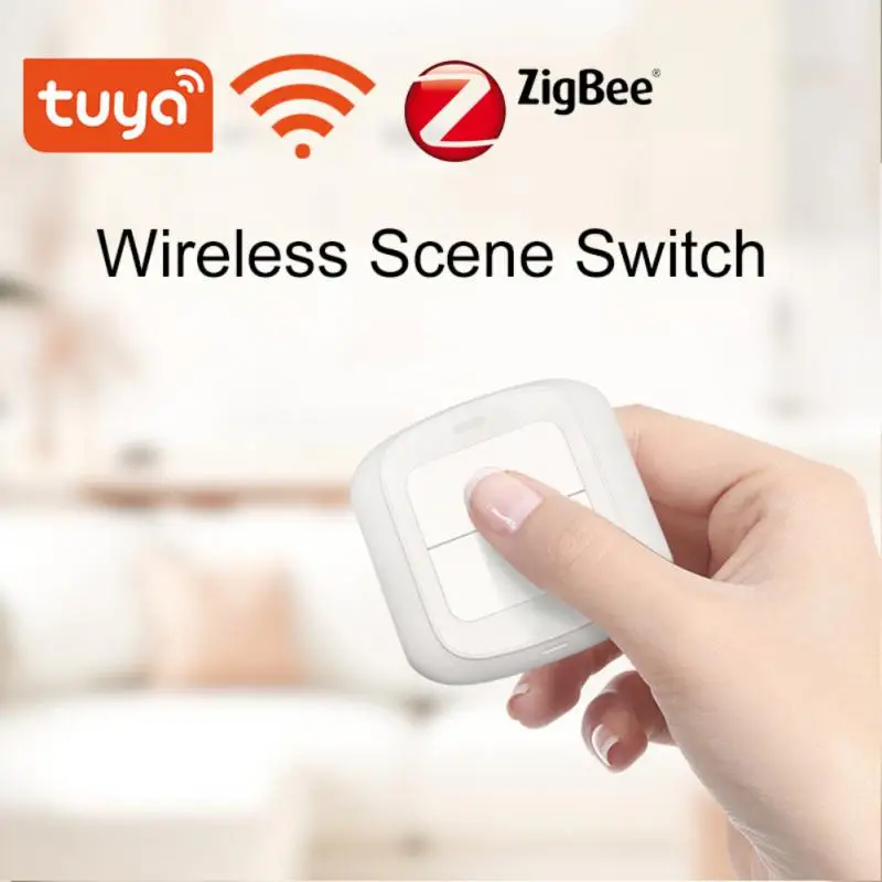 

ZigBee Tuya Mini Double Button Remotes Control Switch Cable-free Dual Button Switch Linkage Easy Installation Remotes Control