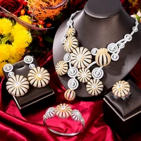 soramoore new luxury big charm flowers 4pcs necklace bangle earrings ring jewelry set for women bridal wedding party jewelry set