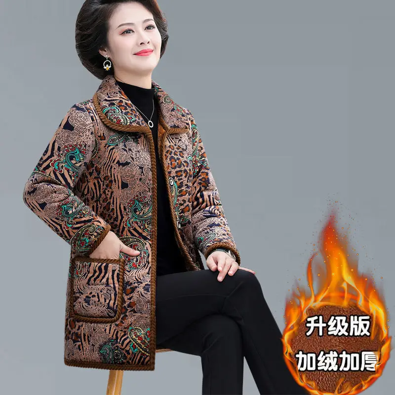 Winter Grandma Coat Plus Velvet Thick Middle-Aged Elderly Women Parkas Warm Plaid Cotton-Padded Jacket For Women XL-6XL