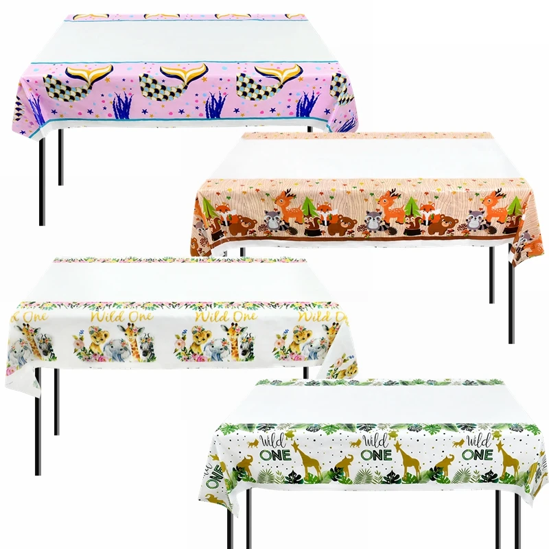 

108*180cm Animals Disposable Table Cloth Jungle Safari Mermaid Theme Birthday Party Tablecloth Decoration Baby Shower Supplies 7