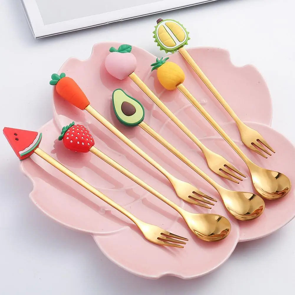 

Q Cartoon Fruit Fork Cute Children's Cutlery Watermelon Figure Spoon Cake Steel Dessert Spoon Action Coffee Stainless Fork S5S3