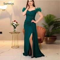 sumnus saudi arabia green prom dresses 2022 stain lace appliques slit ruffles off the shoulder evening dresses vestidos de fiest