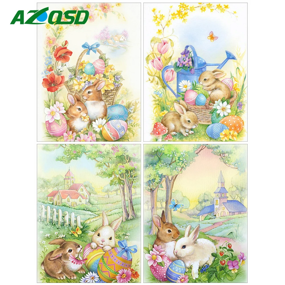 

AZQSD Diamond Embroidery Rabbit Rhinestone Picture Diamond Mosaic Animal Cross Stitch Painting Flowers Egg Handicraft Hobby