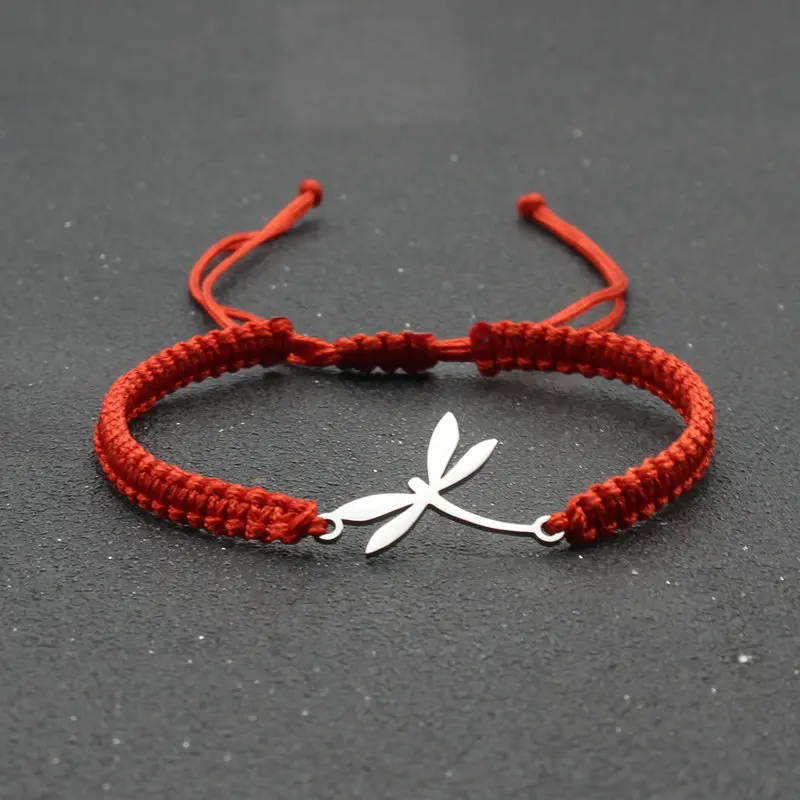 

Lucky Red String Bracelets for Women Girl Braided Adjustable Cute Stainless Steel Dragonfly Charm Bracelet & Bangles Couple Gift