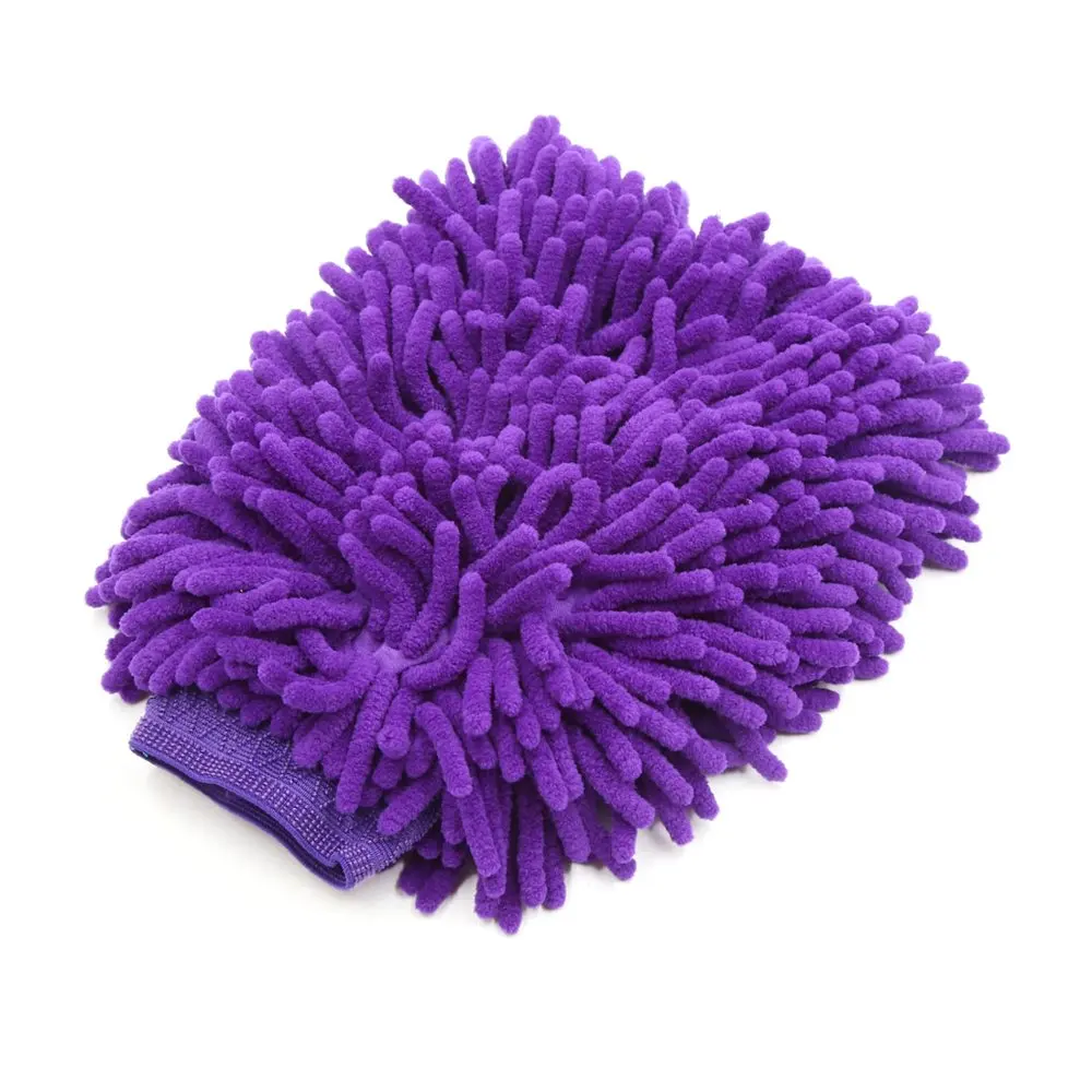 Purple Dual Sided Long Microfiber Chenille Mitt Car Washing Cleaning Glove