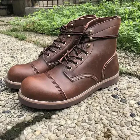 Зимние мужские ботинки из натуральной кожи с круглым носком