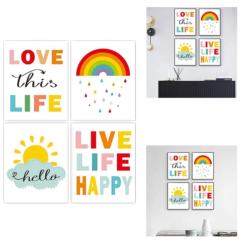 

4 шт., декоративные картины на холсте, радуга и солнечный свет