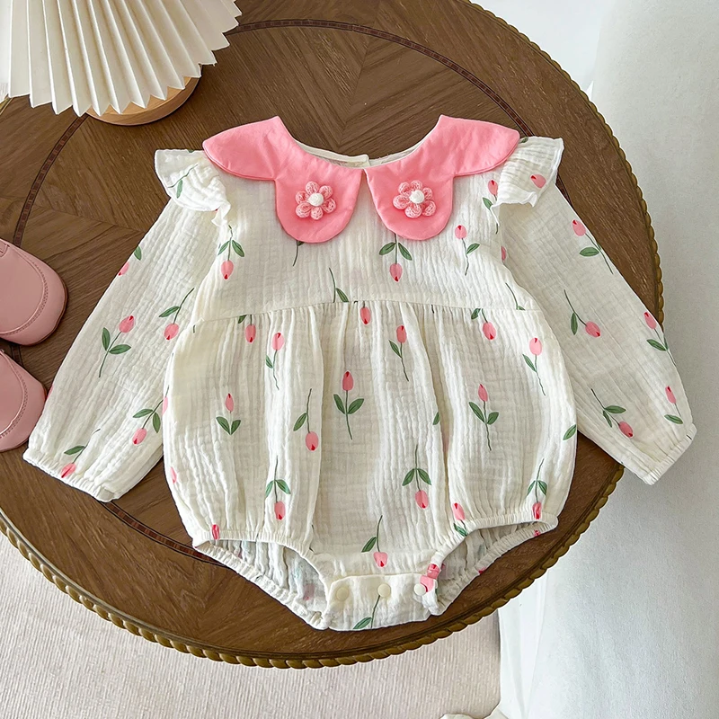 

0-24M Baby Girls Clothes Newborn Baby Girls Romper Long Sleeved Cotton Floral Printing Autumn Spring Infant Baby Girls Jumpsuit