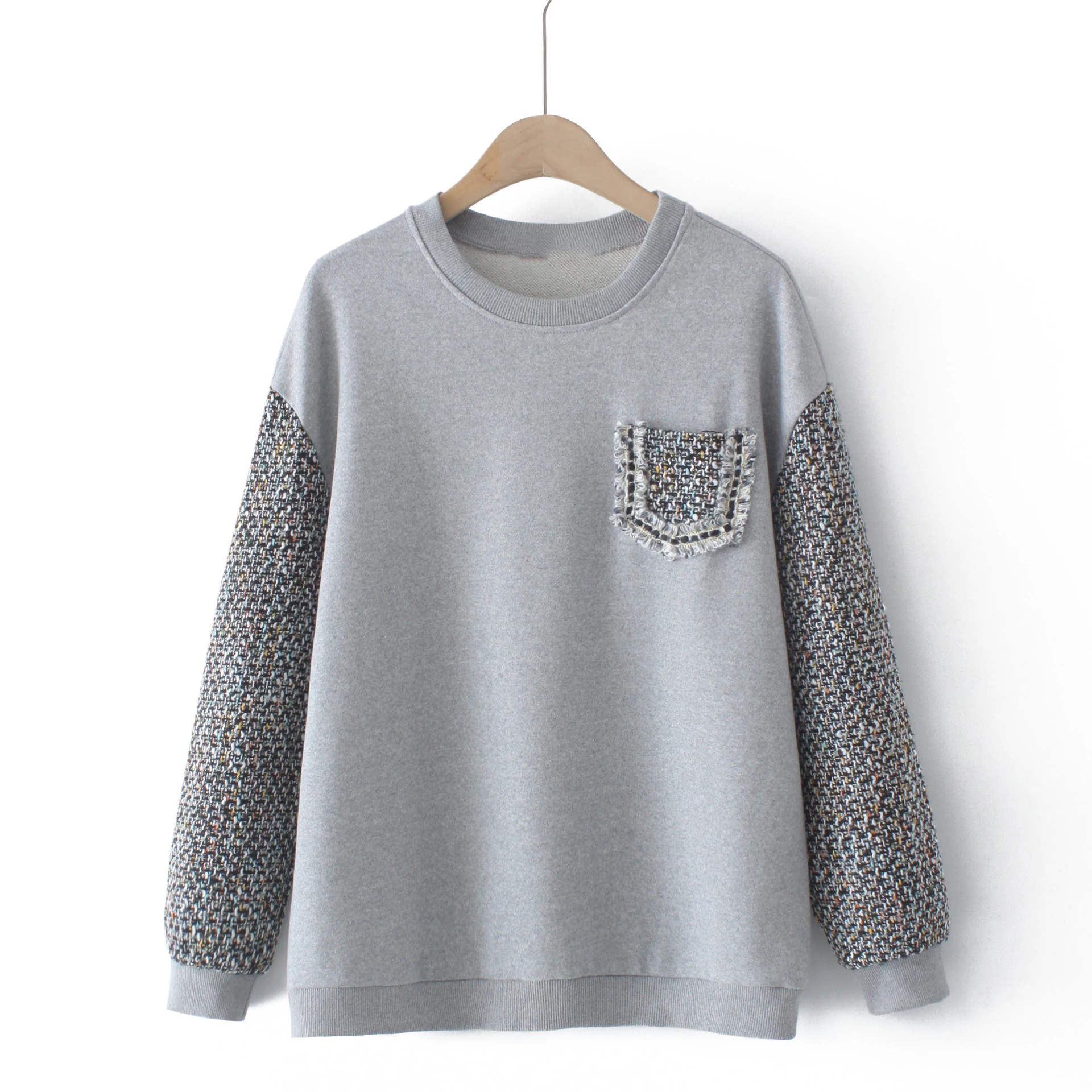 

Sweater women's gray round neck long-sleeved new trendy loose top autumn matching pullover Korean version all-match student