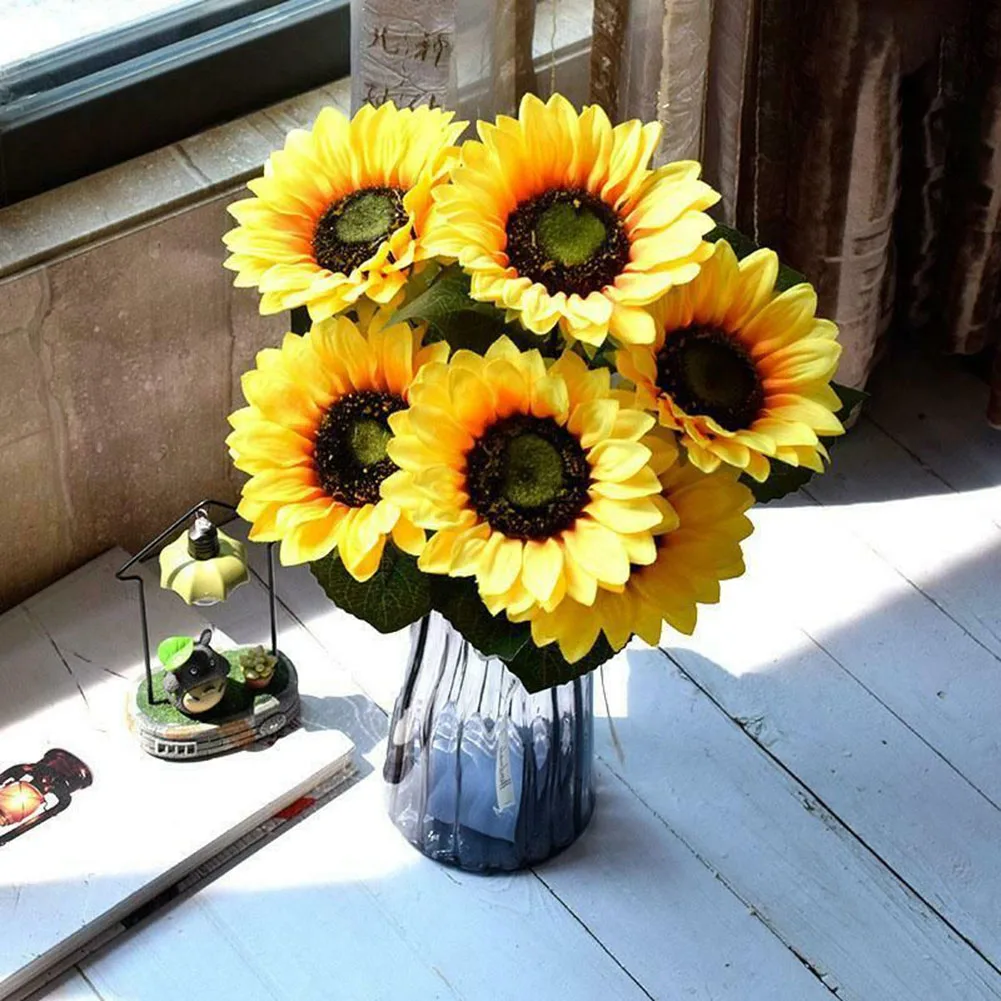

Durable Artificial Sunflower Fake Flower 7 Heads Bouquet Christmas Garden Wedding Party Decor Home Decorations