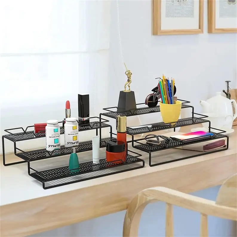 Расширяемая Полка для специй шкафов 3 ярусная Лестница Органайзер черный |