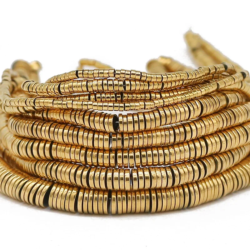 

Flat Round Hematite Natural Stone Spacer Gold Color Plated Loose Beads For Jewelry Making Diy Bracelets Accessories 2/3/4/5/6MM