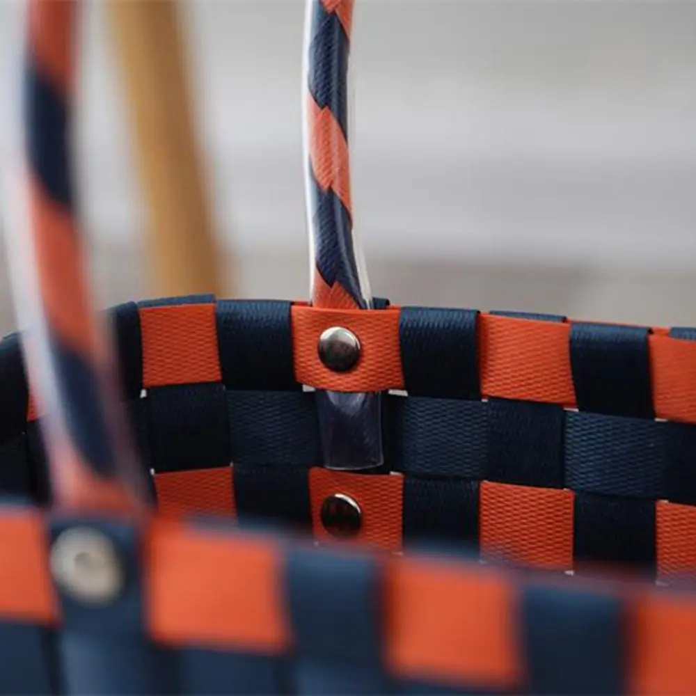 Красочная тканая большая сумка из ПВХ вместительная лоскутная полосатая корзина