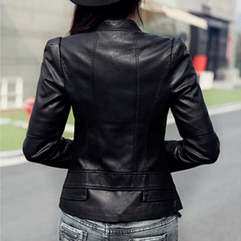 2021 Women Leather Jacket Solid Color Black Wine Red Classical Female Leather Coat Outwear Autumn Jackets Fashion Streetwear