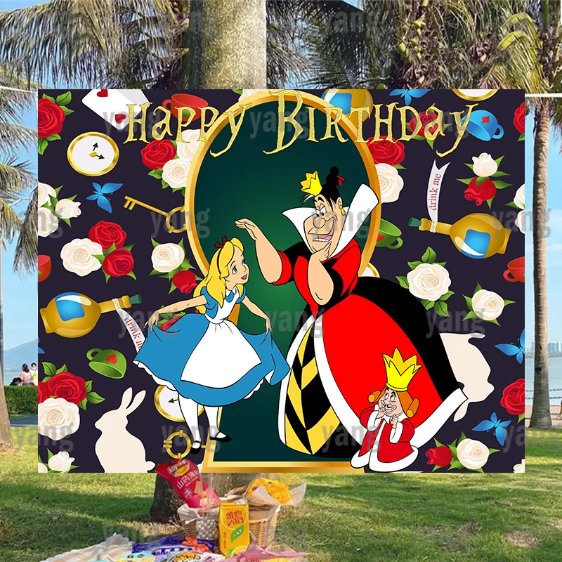 

Мультяшное украшение торта стола принцессы новорожденного дня рождения розы и вино Дисней Алиса в Фотообои