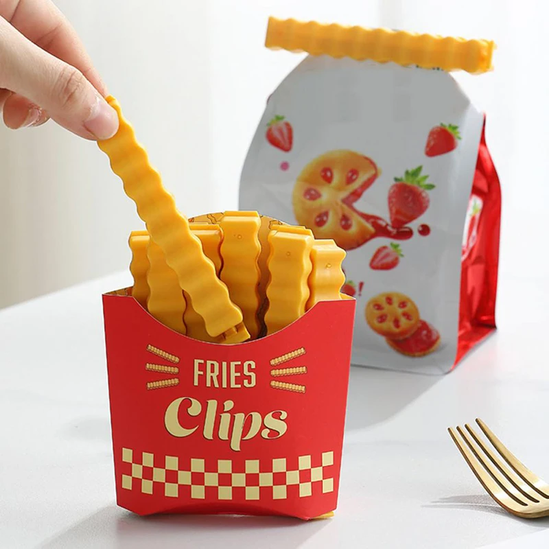 

12pcs French Fries Bag Sealer with Holder Fridge Magnet Bag Clips Food Seal Clip Moisture-Proof Keep Fresh Snack Sealing Clamp