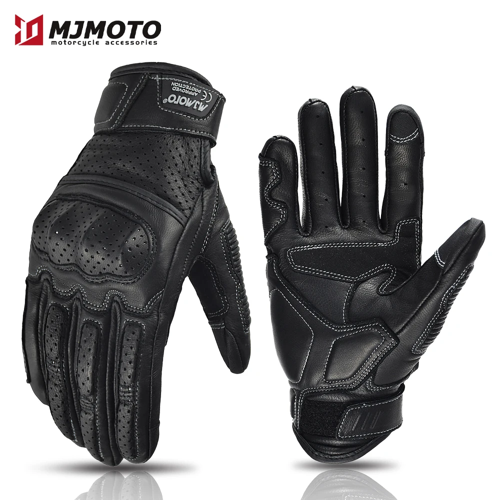 

Винтажные Кожаные Мотоциклетные Перчатки, Сертифицированные CE, Летние Перфорированные Гоночные Перчатки