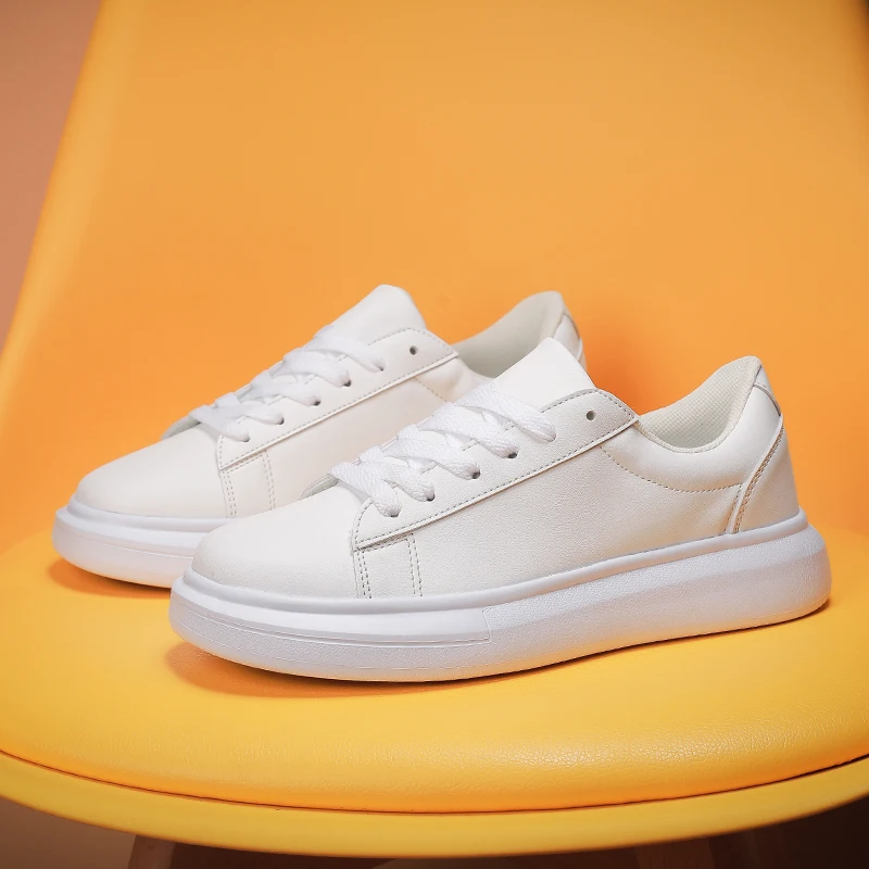 White Shoes Four Season Casual Classic Solid Color PU Leather Shoes Couple Breathable Loafers Young Students Flat Shoes Sneakers