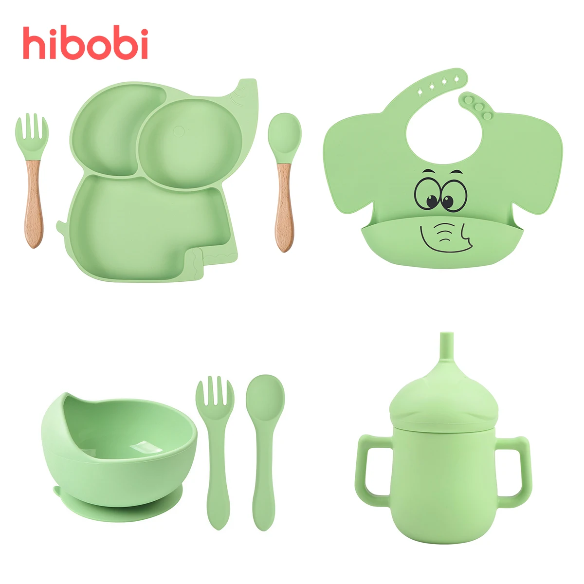 3/6/8 PCS Baby Soft Silicone Sucker Plate Elephant Printed Bibs Non-slip Tableware Bowl Children's Feeding Dishes Sets BPA Free