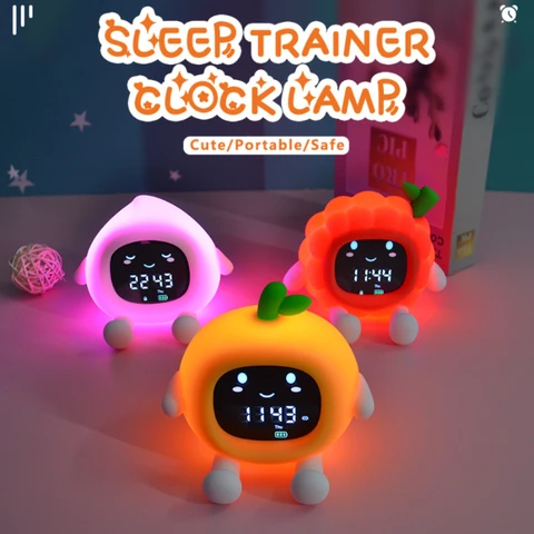 Милый детский будильник в форме фруктов, силиконовый сенсорный ночник, 10 цветов, таймер для сна, украшение для спальни для детей
