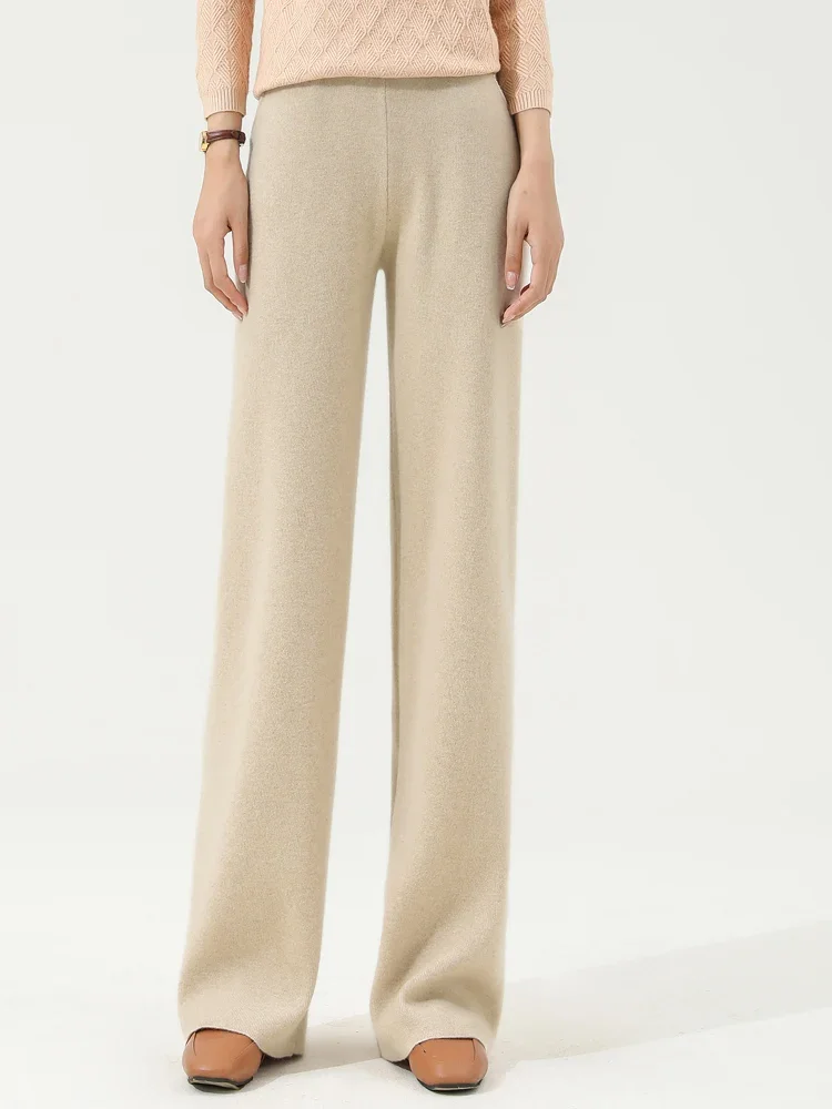 Женские свободные брюки из 100% шерсти с полной иглой в рубчик