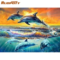 ruopoty 5d diy diamond painting dolphin cross stitch kit diamond embroidery sea landscape rhinestone picture home decor