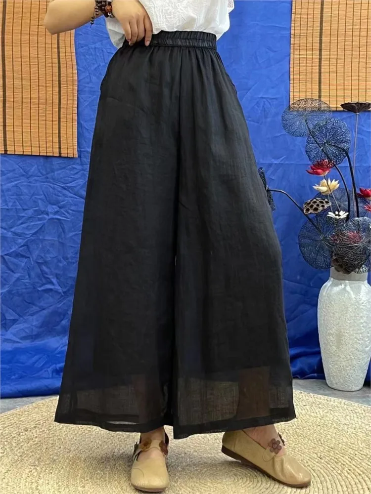 Брюки женские свободные плиссированные с эластичным завышенным поясом модные