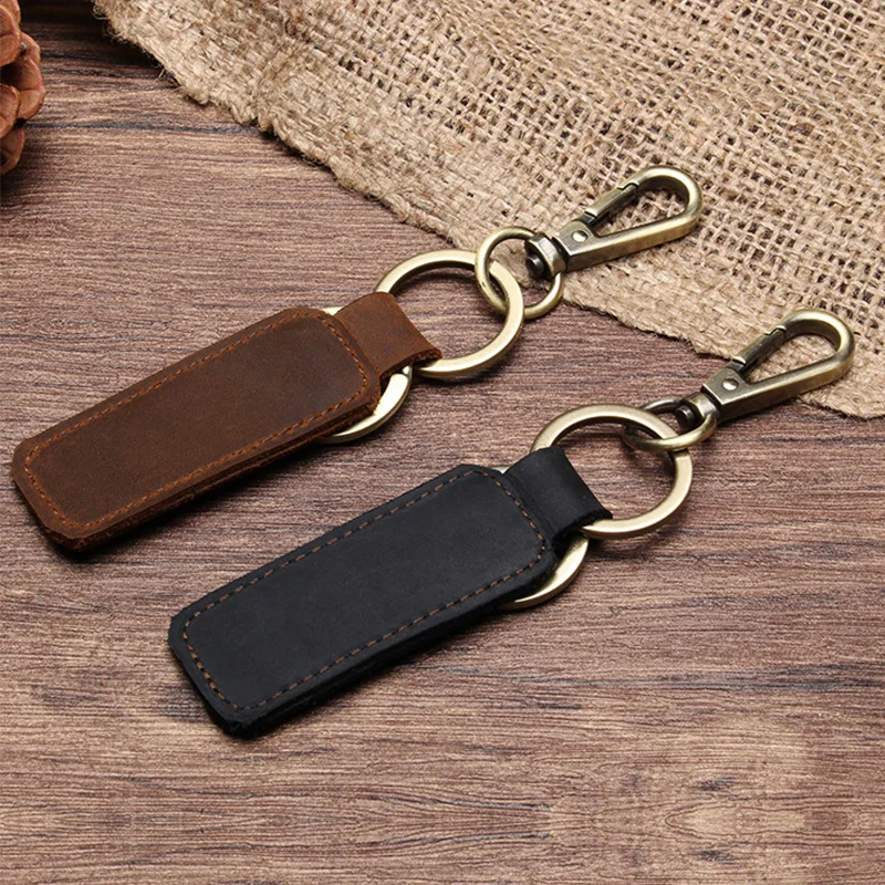 Real Genuine Leather Keychain for Men Fashion Design Business Small Gift Cowhide Car Keyrings Male Key Handicrafts Free Shipping
