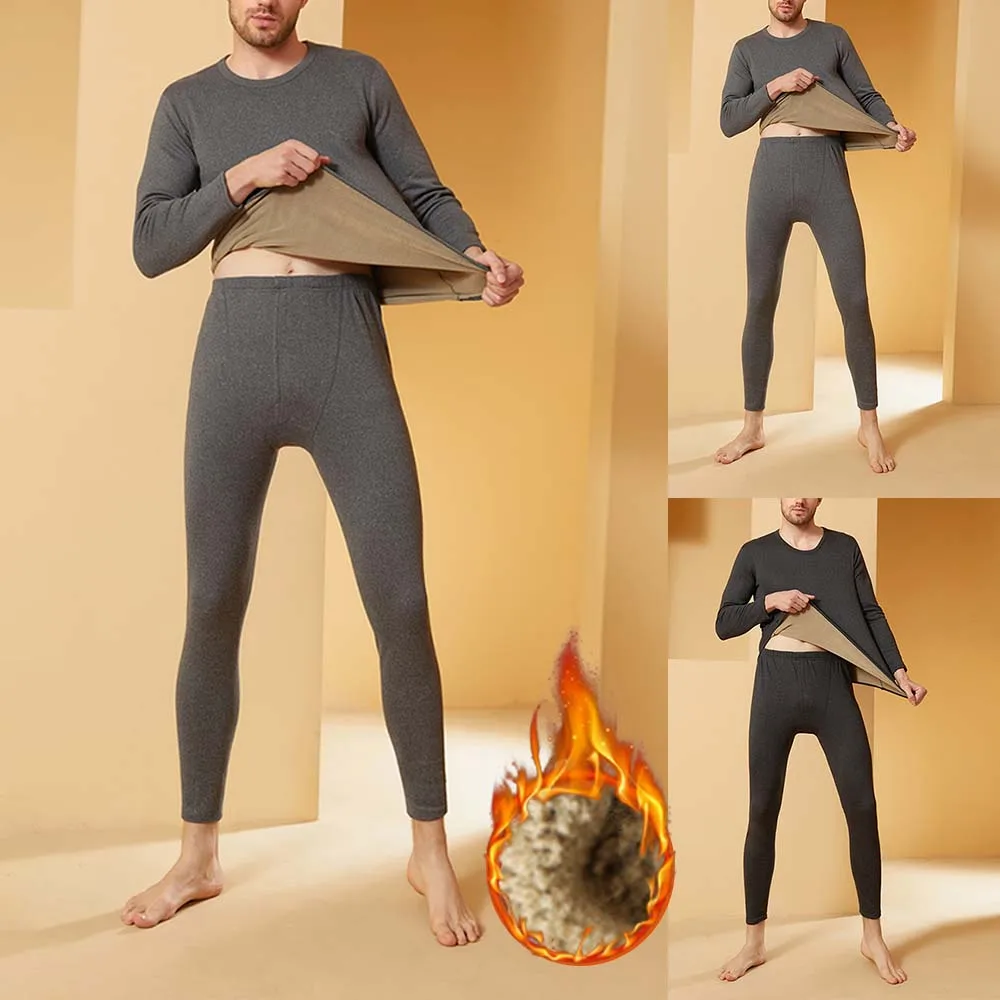

Winter Fleece Lined Thermal Underwear Set Man Ultra-Soft Warm Tops +Pants Bottom Long Johns Male Skinny Keep Warm Trousers